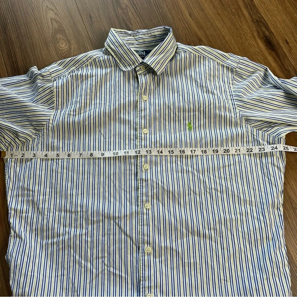 Polo Ralph Lauren Button Shirt Large Blue Striped Green Pony Long Sleeve Classic